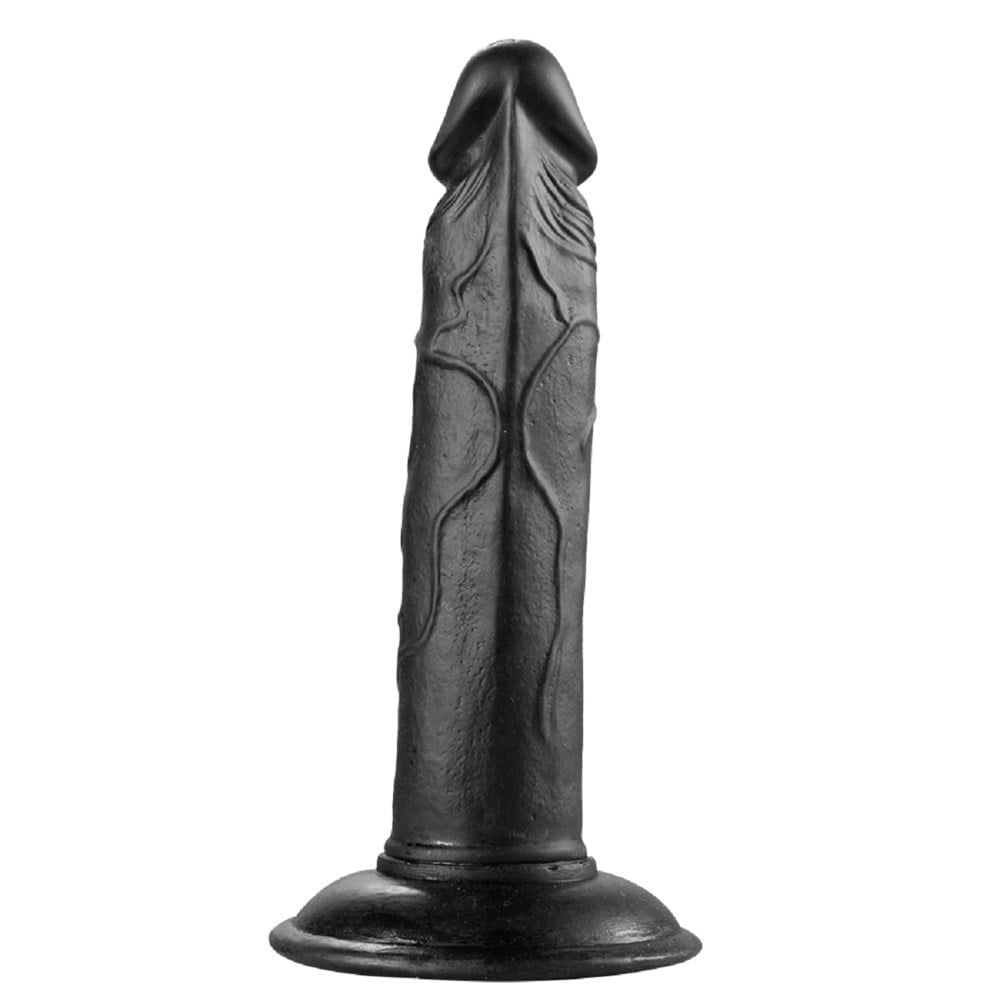 19 CM Gerçekçi Dokulu Damarlı Vantuzlu Testissiz Siyahi Dildo Realistik Penis