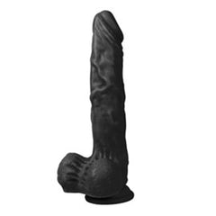 21 CM Gerçekçi Dokulu Damarlı Vantuzlu Siyahi Dildo Realistik Penis