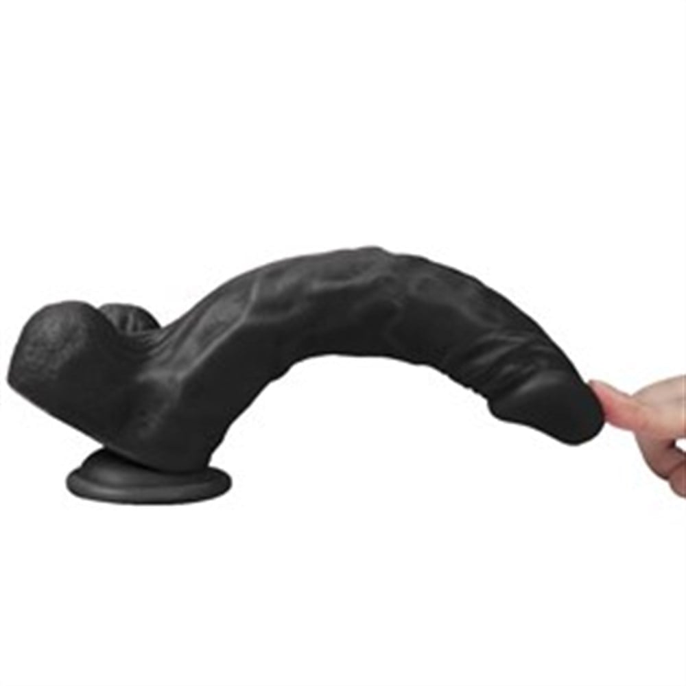 21 CM Gerçekçi Dokulu Damarlı Vantuzlu Siyahi Dildo Realistik Penis