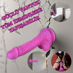 21 CM Parlak Simli Ultra Yumuşak Pembe Realistik Yapay Penis Dildo