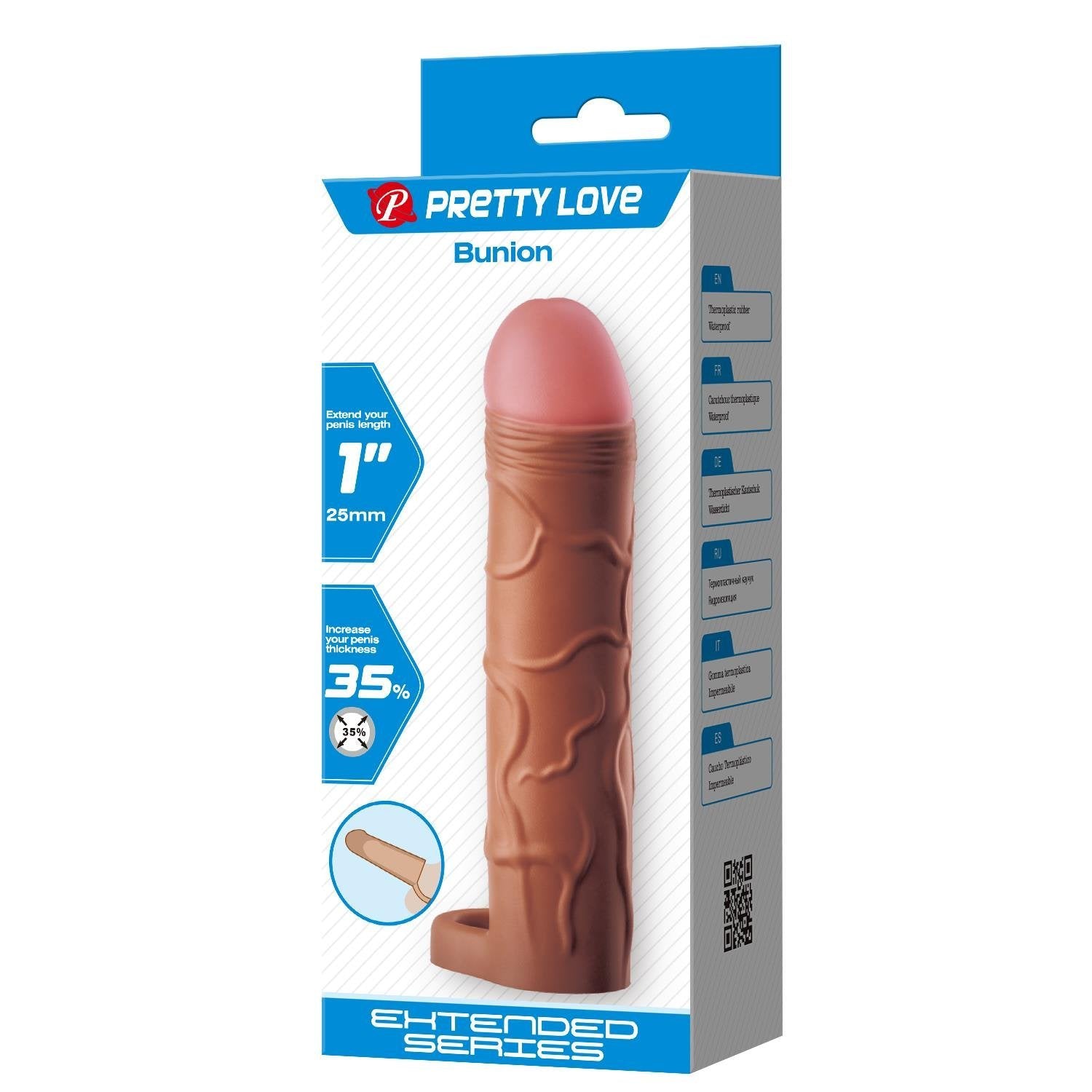 Extended Series Premium Dokulu 2,5 CM Dolgulu Testis Halkalı Melez Rengi Silikon Penis Kılıfı Bunion