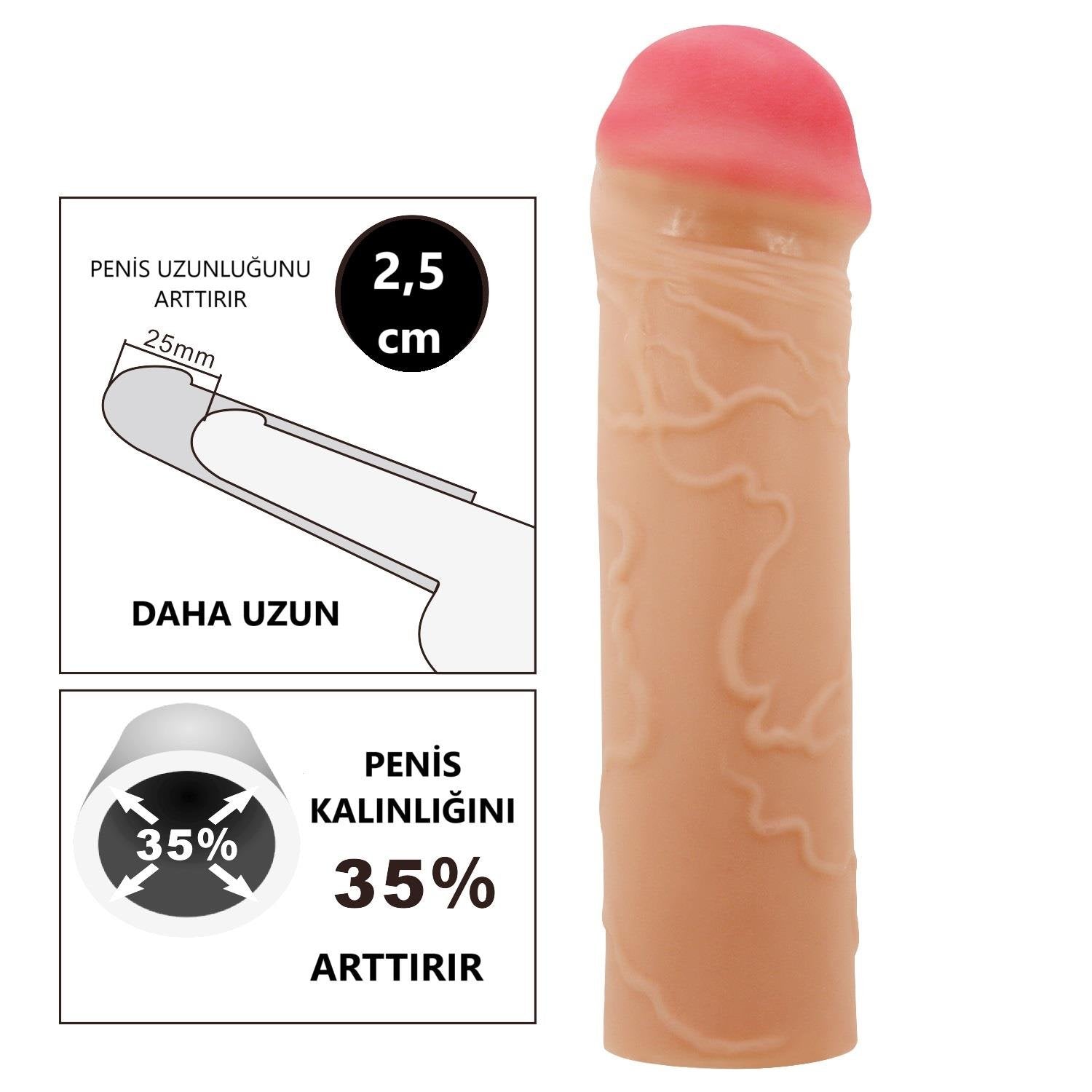 Extended Series Premium Dokulu 2,5 CM Dolgulu Ten Rengi Silikon Penis Kılıfı Nile