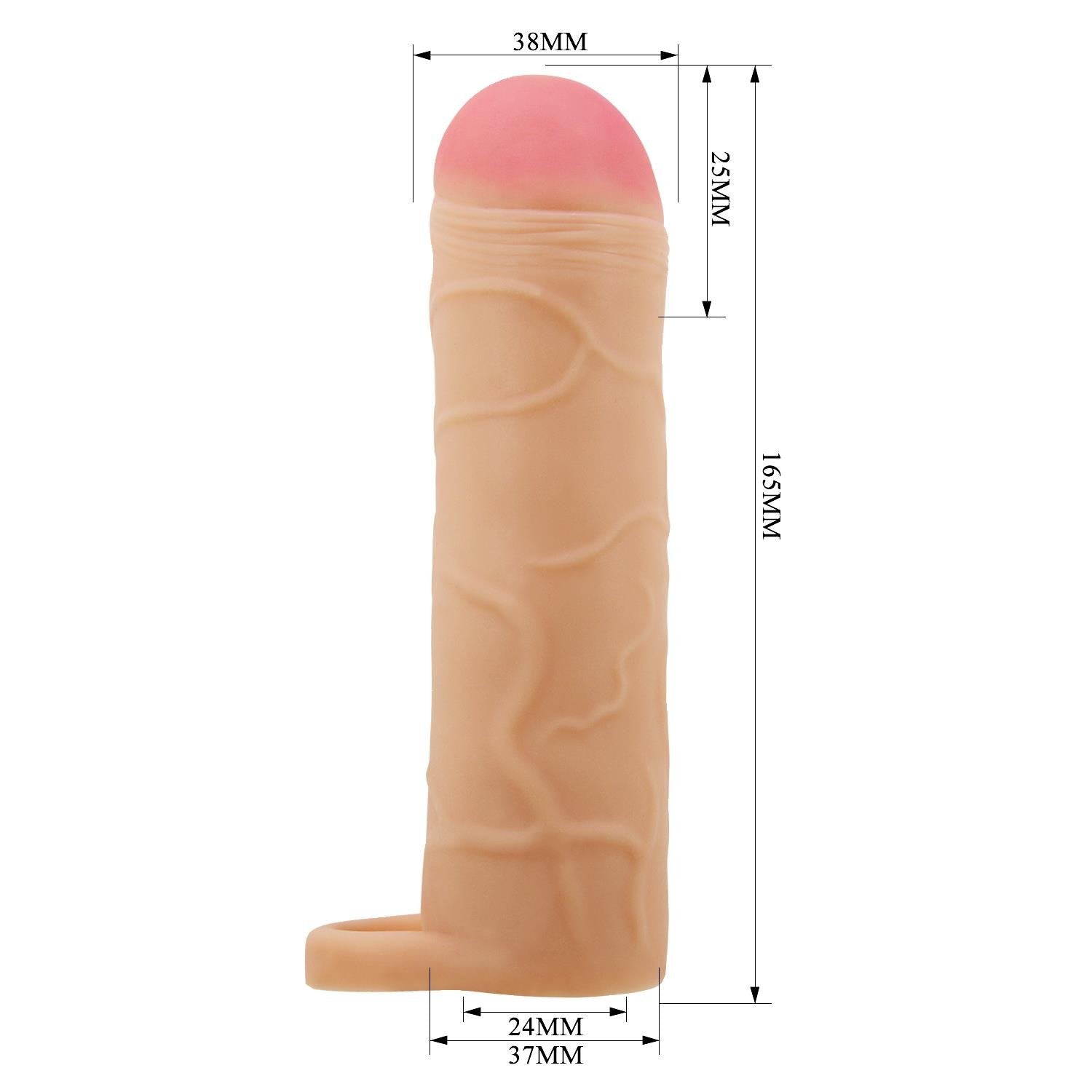 Extended Series Premium Dokulu 2,5 CM Dolgulu Testis Halkalı Ten Rengi Silikon Penis Kılıfı Bunion