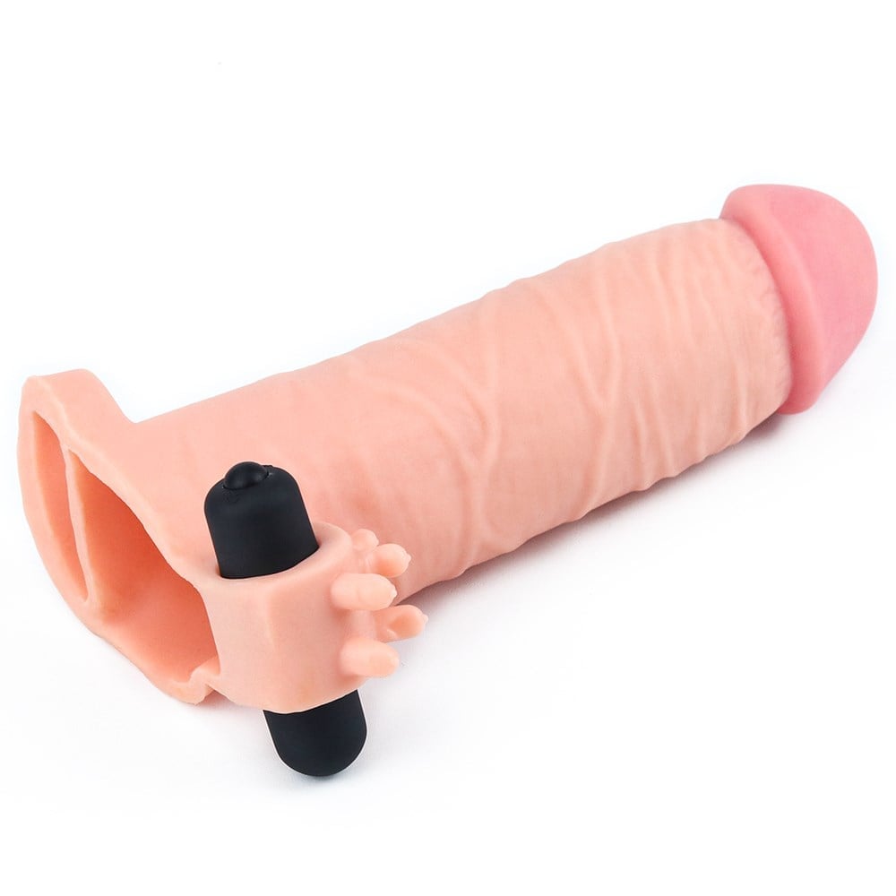 Pleasure X-Tender 3 CM Dolgulu Gerçekçi Et Dokulu Klitoris Uyarıcı Titreşimli Penis Kılıfı