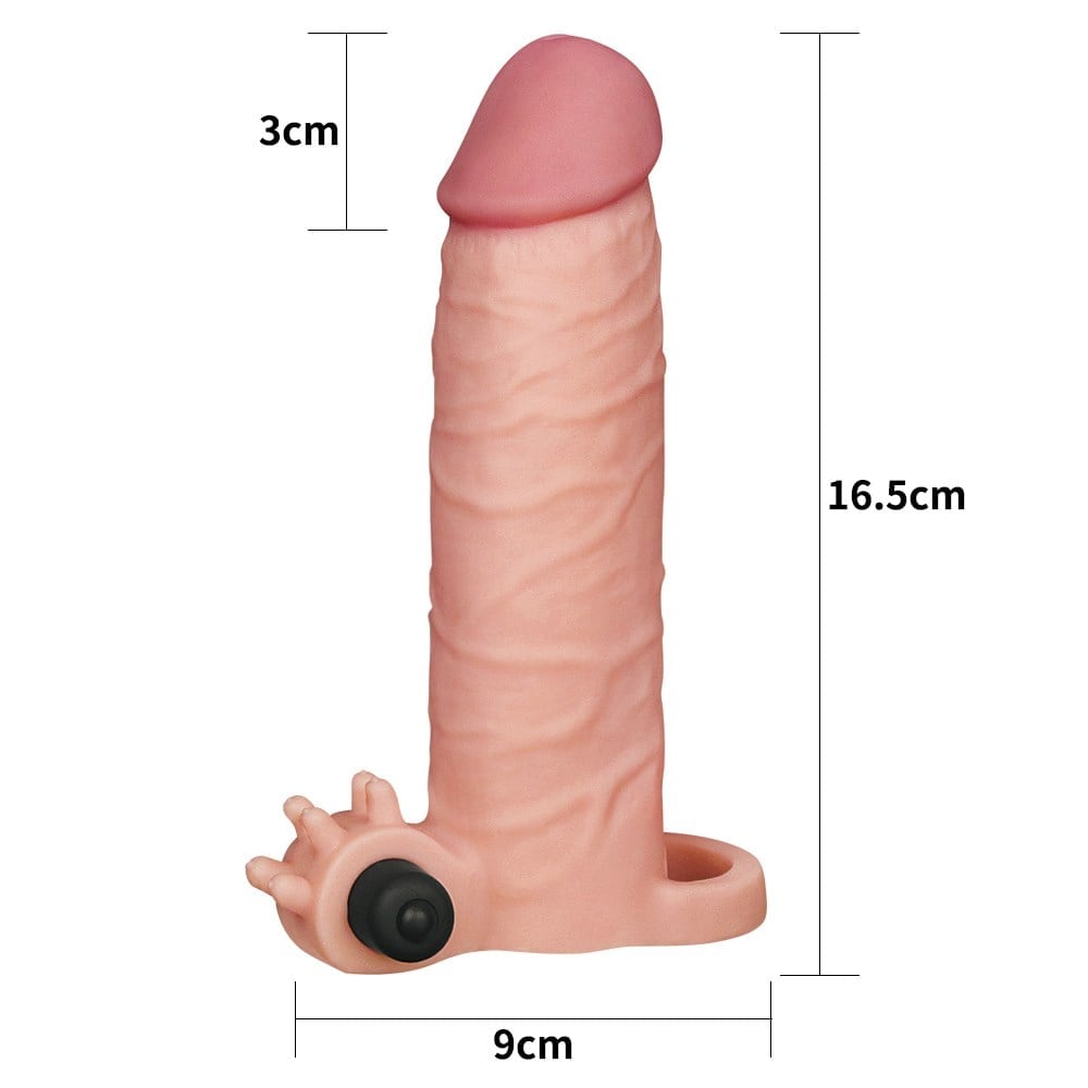 Pleasure X-Tender 3 CM Dolgulu Gerçekçi Et Dokulu Klitoris Uyarıcı Titreşimli Penis Kılıfı