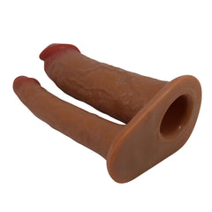 4 CM Dolgulu Uzatmalı Çiftli Çatal İçi Boş 17,5 CM Realistik Dokulu Çatal Dildo Penis Kılıfı