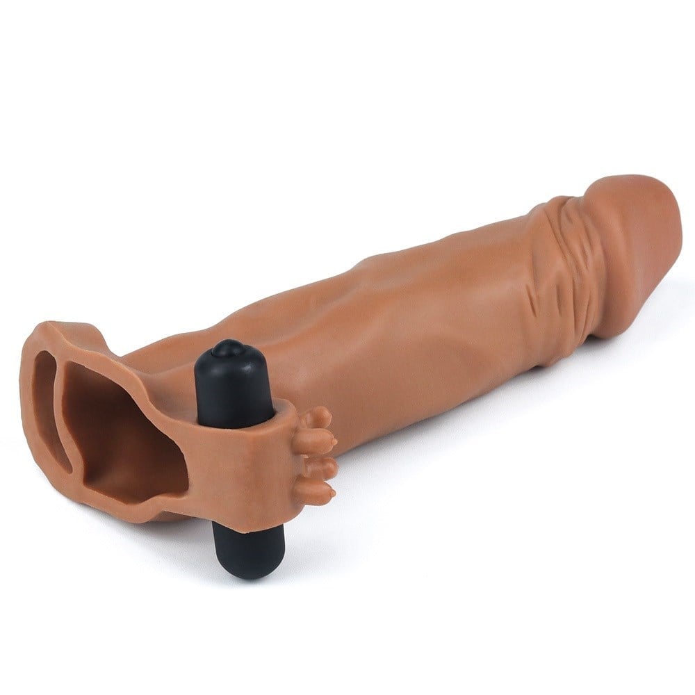 Pleasure X-Tender 4 CM Dolgulu Gerçekçi Et Dokulu Klitoris Uyarıcı Titreşimli Melez Penis Kılıfı