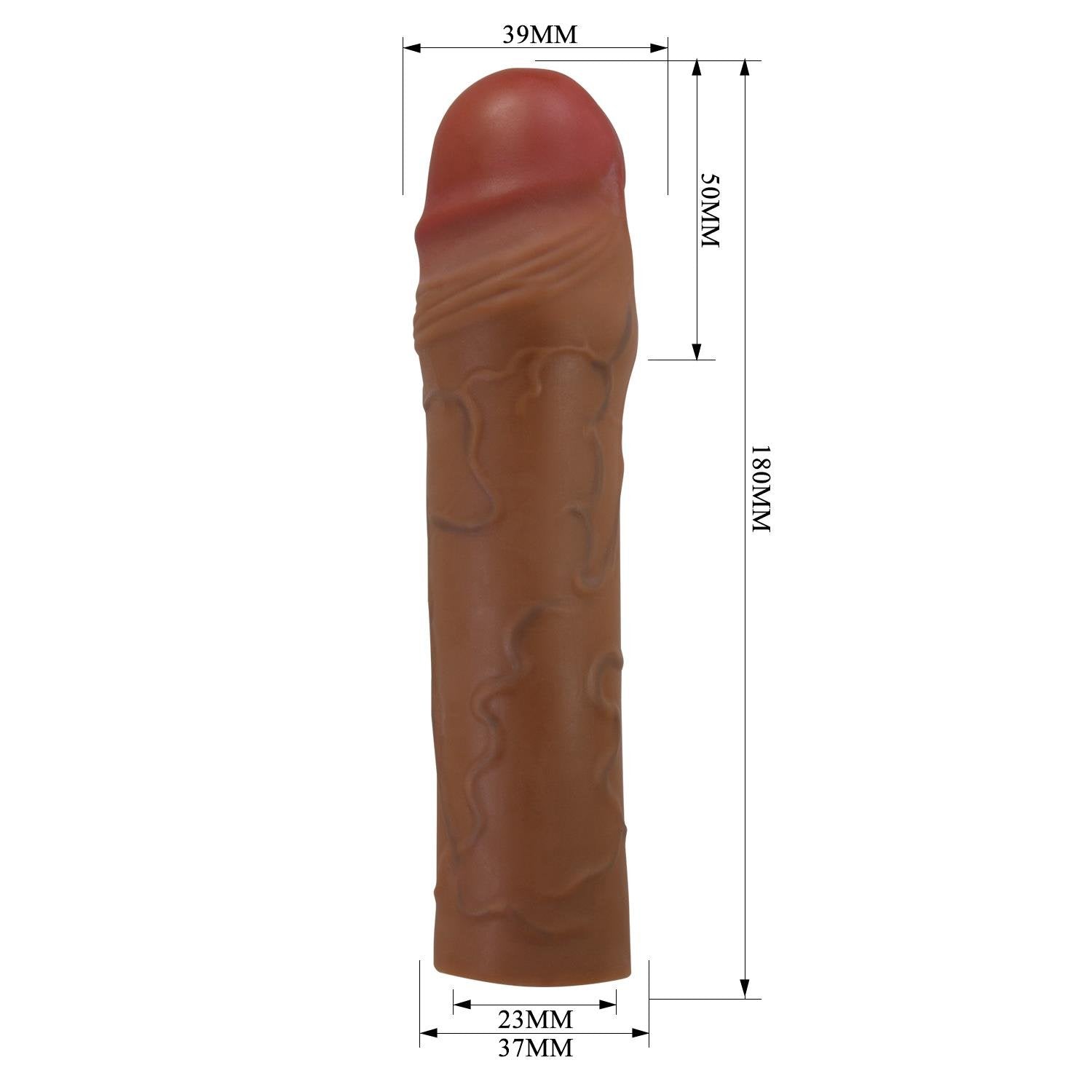 Extended Series Premium Dokulu 5 CM Dolgulu Melez Rengi Silikon Penis Kılıfı Chane