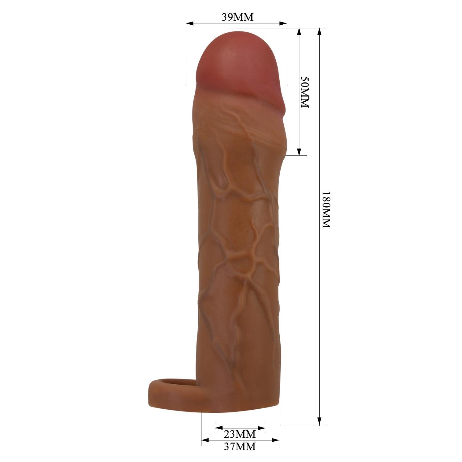 Extended Series Premium Dokulu 5 CM Dolgulu Testis Halkalı Melez Rengi Silikon Penis Kılıfı Hani