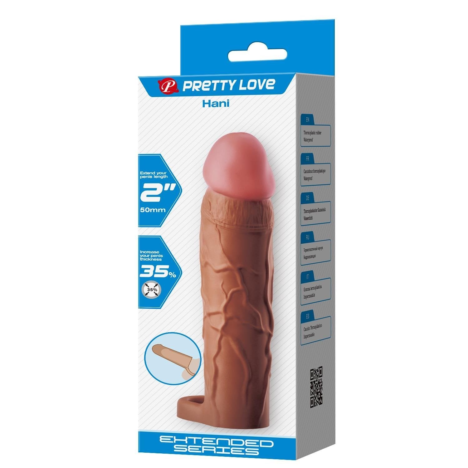 Extended Series Premium Dokulu 5 CM Dolgulu Testis Halkalı Melez Rengi Silikon Penis Kılıfı Hani
