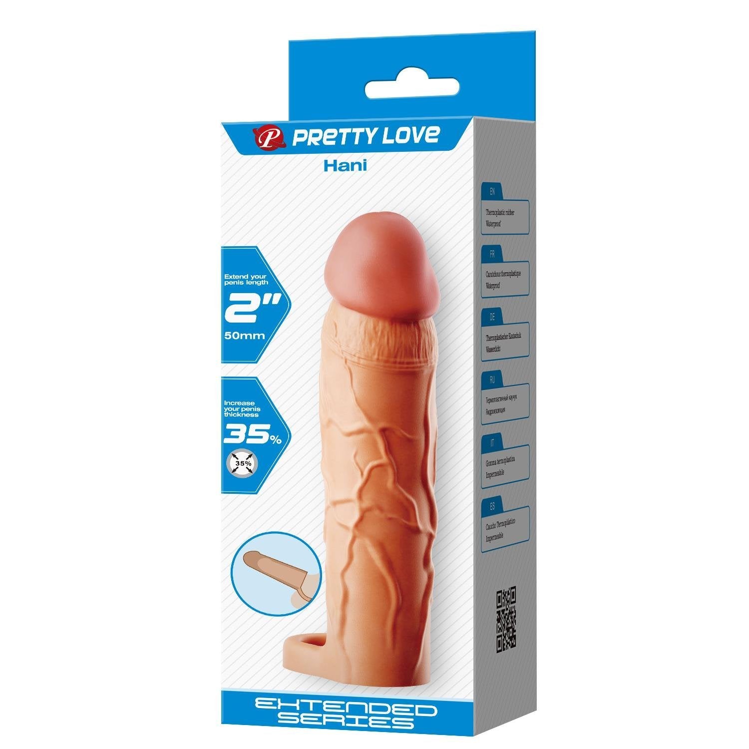 Extended Series Premium Dokulu 5 CM Dolgulu Testis Halkalı Ten Rengi Silikon Penis Kılıfı Hani