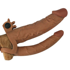 Pleasure X Tender 5 CM Uzatmalı Çiftli İçi Boş Titreşimli 19 CM Çatal Dildo Melez Penis Kılıfı