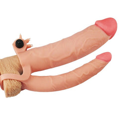 Pleasure X Tender 7,5 CM Uzatmalı Çiftli İçi Boş Titreşimli 21 cm Çatal Dildo Penis Kılıfı