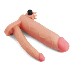 Pleasure X Tender 7,5 CM Uzatmalı Çiftli İçi Boş Titreşimli 21 cm Çatal Dildo Penis Kılıfı