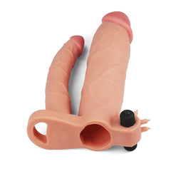 Pleasure X Tender 7,5 CM Uzatmalı Çiftli İçi Boş Titreşimli 21 cm Çatal Dildo Penis Kılıfı