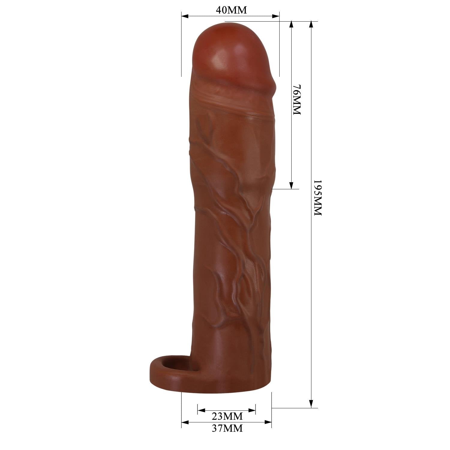 Extended Series Premium Dokulu 7,6 CM Dolgulu Testis Halkalı Melez Rengi Silikon Penis Kılıfı Gerd