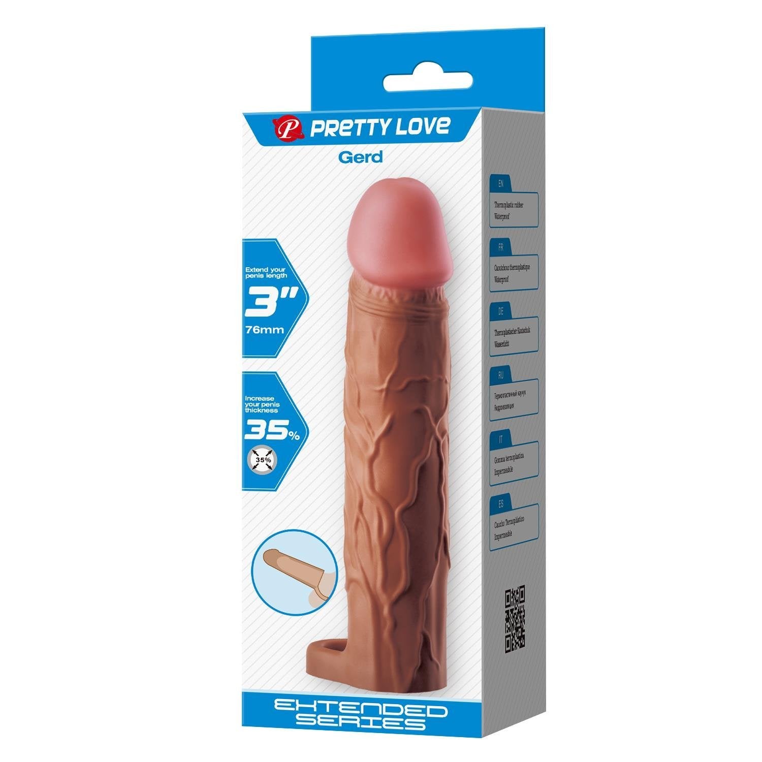 Extended Series Premium Dokulu 7,6 CM Dolgulu Testis Halkalı Melez Rengi Silikon Penis Kılıfı Gerd
