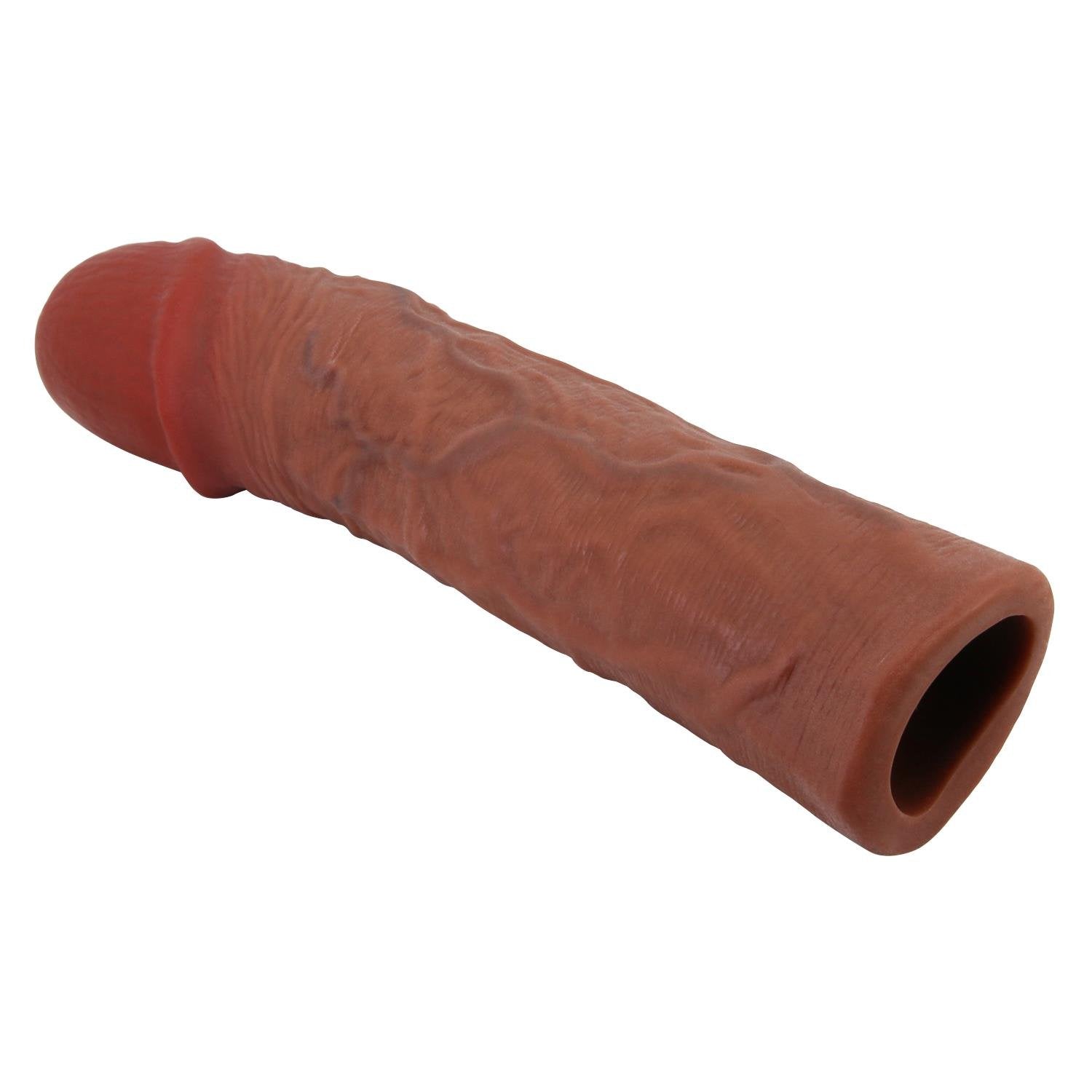 Extended Series Premium Dokulu 7,6 cm Dolgulu Melez Rengi Silikon Penis Kılıfı Derek