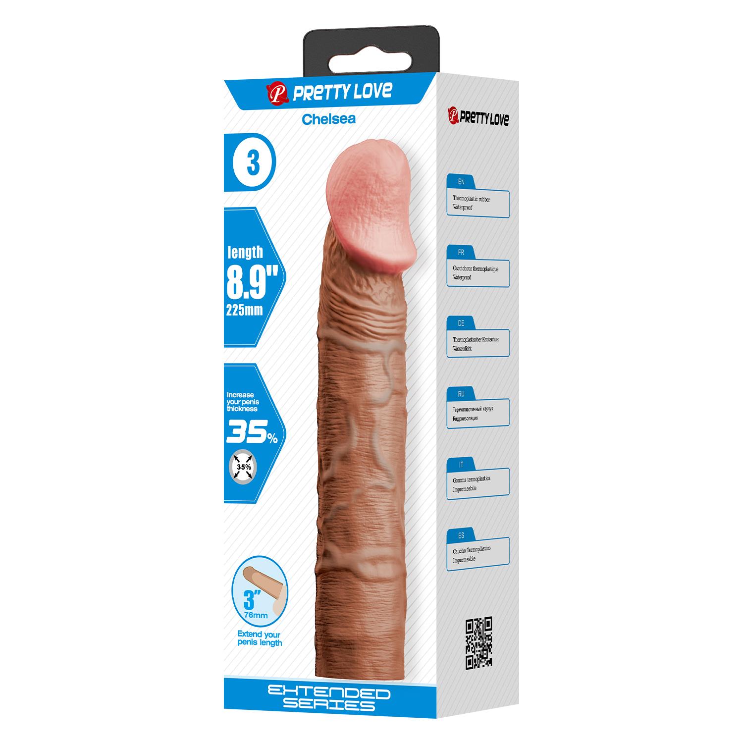 Extended Series Premium Dokulu 7,6 CM Dolgulu Melez Rengi Silikon Penis Kılıfı Chelsea