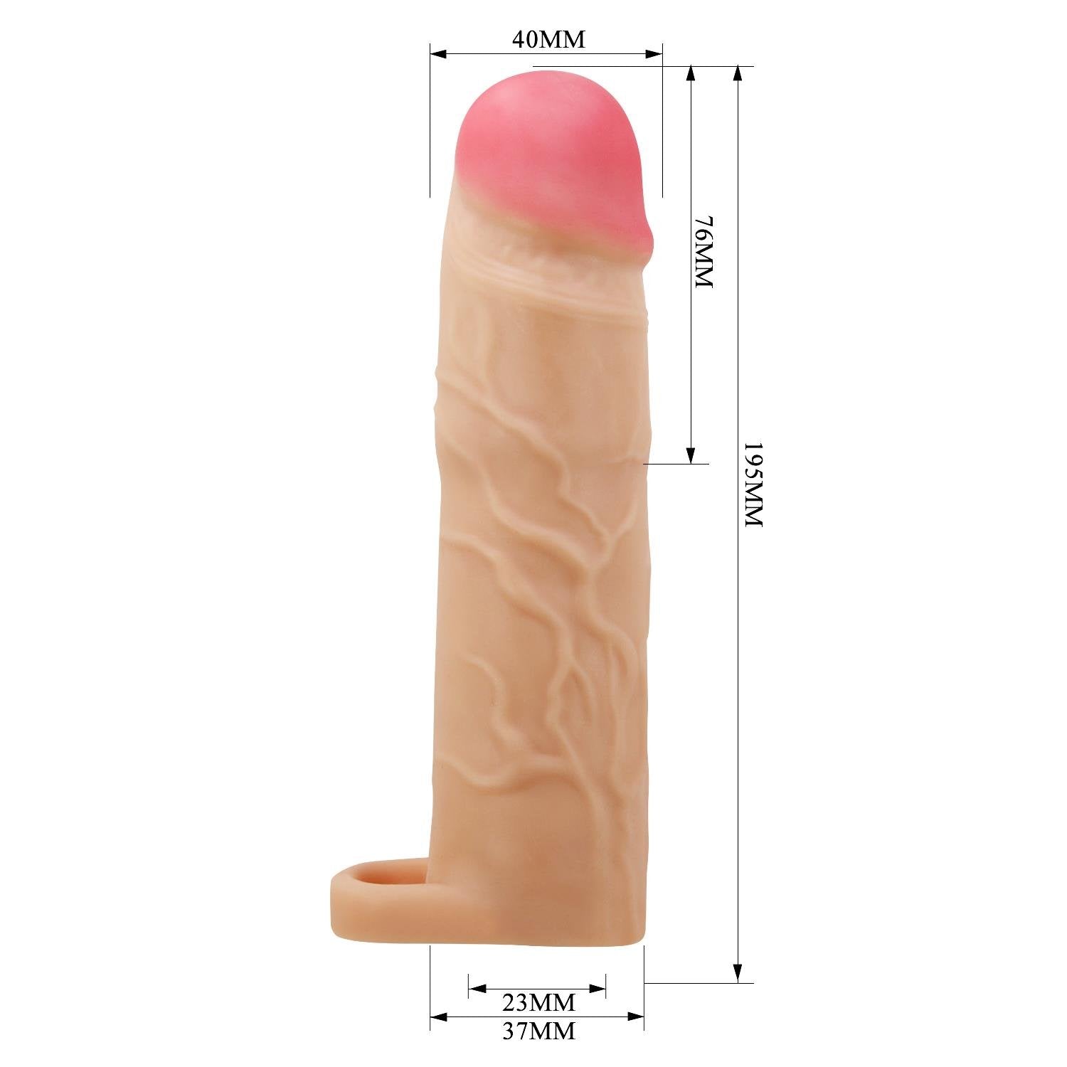 Extended Series Premium Dokulu 7,6 CM Dolgulu Testis Halkalı Ten Rengi Silikon Penis Kılıfı Gerd