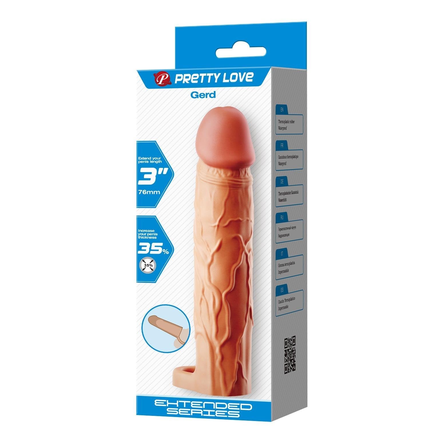 Extended Series Premium Dokulu 7,6 CM Dolgulu Testis Halkalı Ten Rengi Silikon Penis Kılıfı Gerd