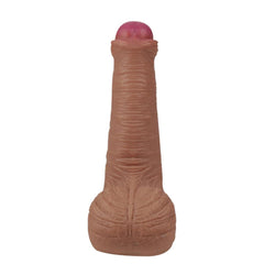 Özel Üretim Çift Katmanlı Kayar Deri Özellikli 21 CM Uzatmalı Dolgulu Testis Boşluklu Sünnetsiz Realistik Dokulu Penis Kılıfı