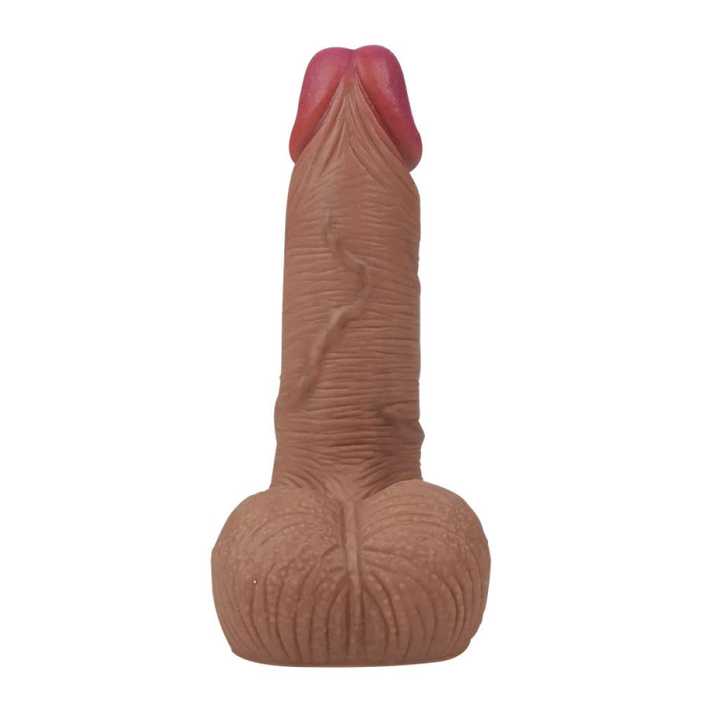 Özel Üretim Çift Katmanlı Kayar Deri Özellikli 21 CM Uzatmalı Dolgulu Testis Boşluklu Realistik Dokulu Penis Kılıfı