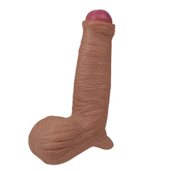 Özel Üretim Çift Katmanlı Kayar Deri Özellikli 21 CM Uzatmalı Dolgulu Testis Boşluklu Sünnetsiz Realistik Dokulu Penis Kılıfı