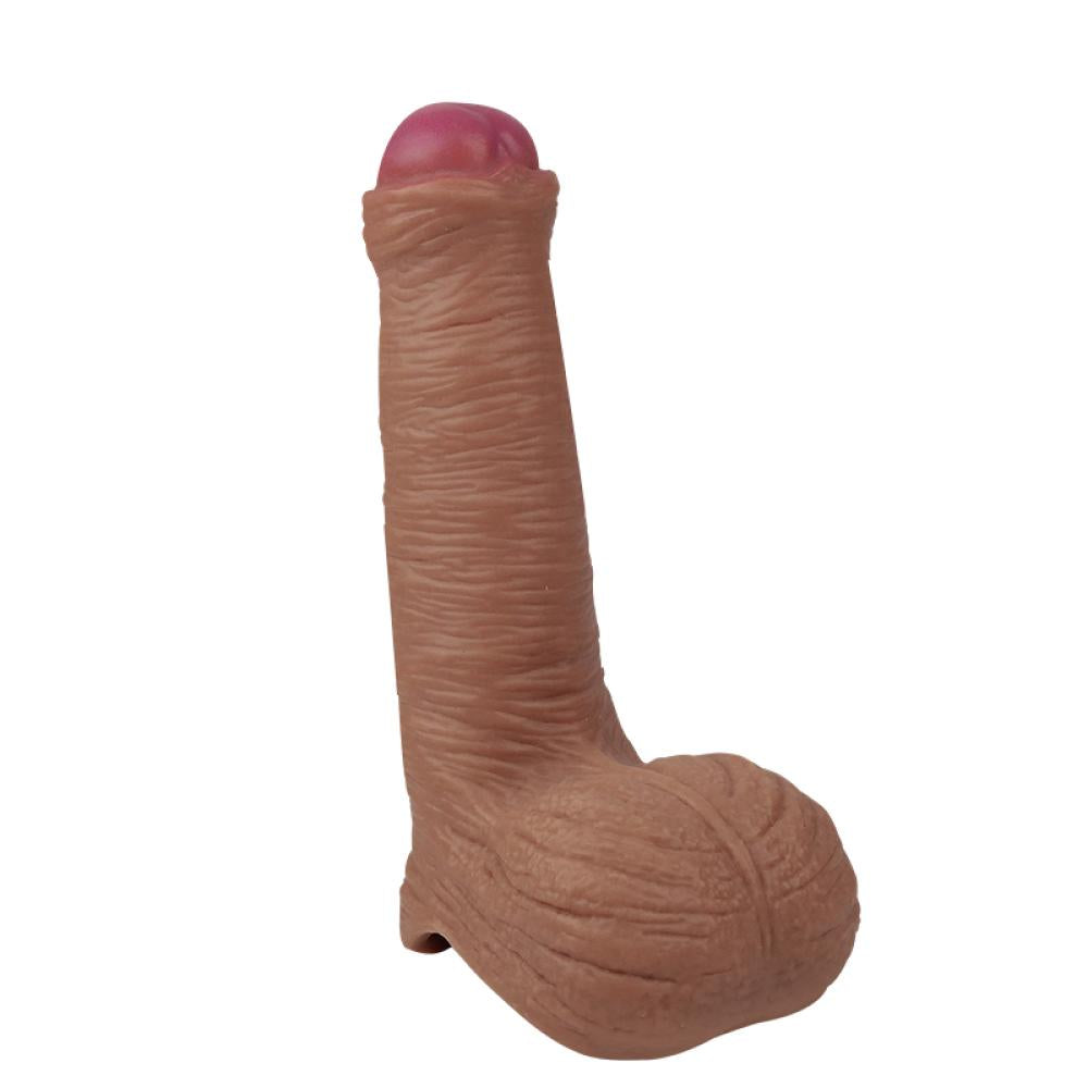 Özel Üretim Çift Katmanlı Kayar Deri Özellikli 21 CM Uzatmalı Dolgulu Testis Boşluklu Sünnetsiz Realistik Dokulu Penis Kılıfı