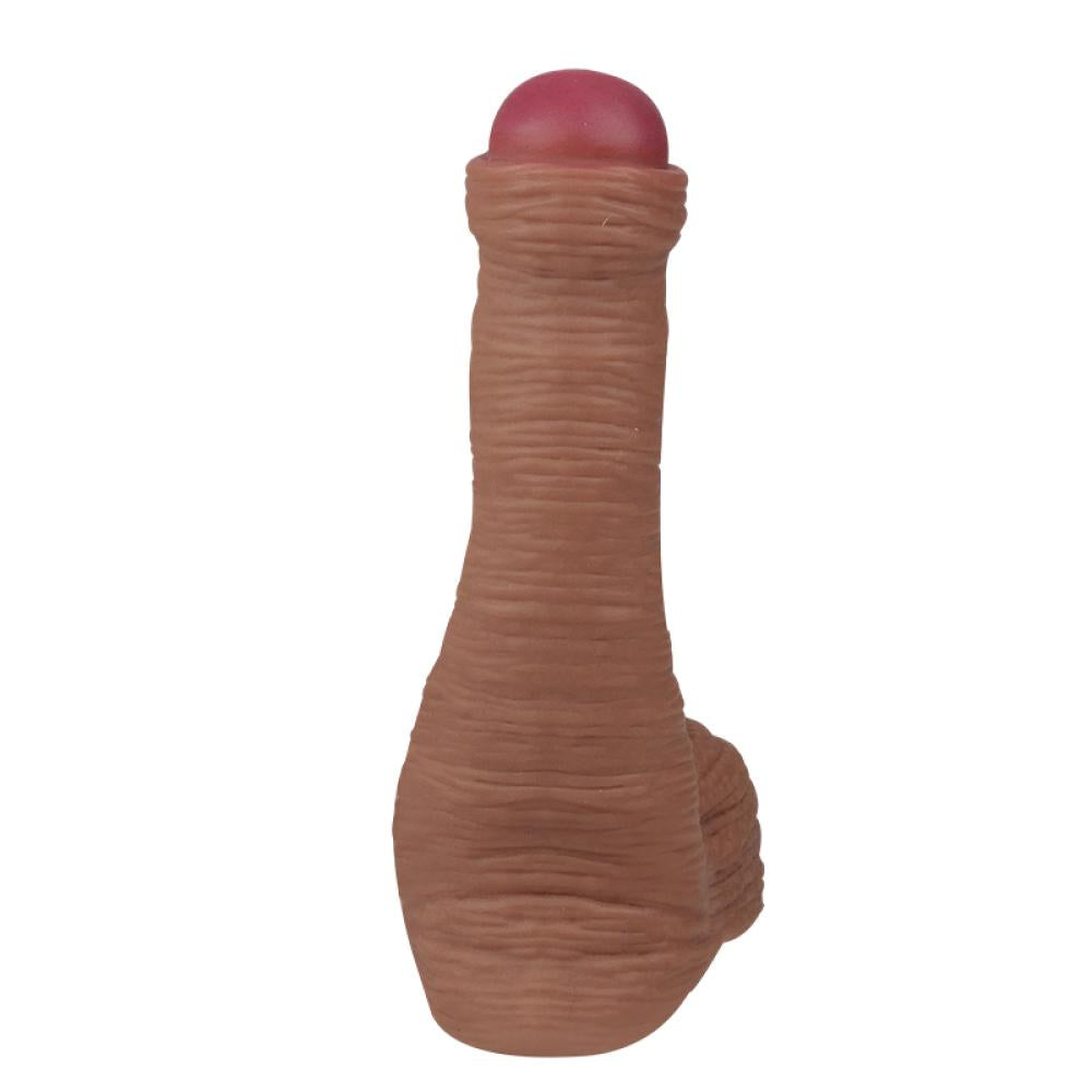 Özel Üretim Çift Katmanlı Kayar Deri Özellikli 21 CM Uzatmalı Dolgulu Testis Boşluklu Sünnetsiz Realistik Dokulu Penis Kılıfı