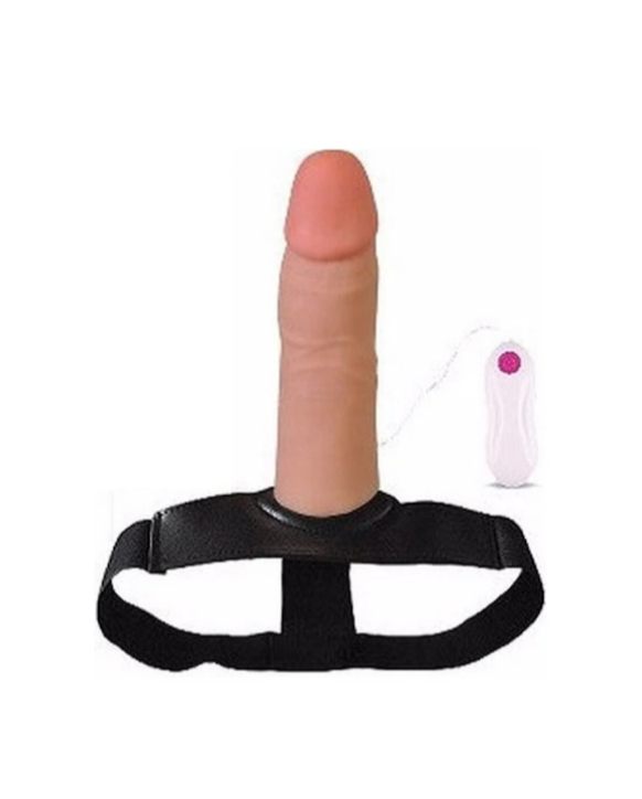 18 CM Kalın Uzatmalı Titreşimli Süper Realistik Dokulu İçi Boş Belden Bağlamalı Penis Vibratör