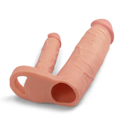Pleasure X Tender 5 CM Uzatmalı Çiftli İçi Boş 20 CM Çatal Dildo Penis Kılıfı