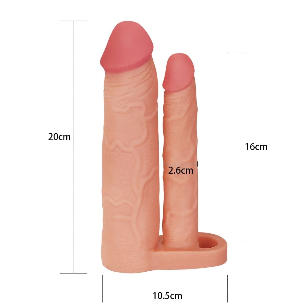 Pleasure X Tender 5 CM Uzatmalı Çiftli İçi Boş 20 CM Çatal Dildo Penis Kılıfı