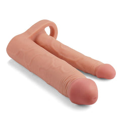 Pleasure X Tender 5 CM Uzatmalı Çiftli İçi Boş 20 CM Çatal Dildo Penis Kılıfı