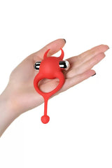 Fantazi Şeytanı Kuyruklu Uyarıcı Silikon Penis Halkası Kırmızı 