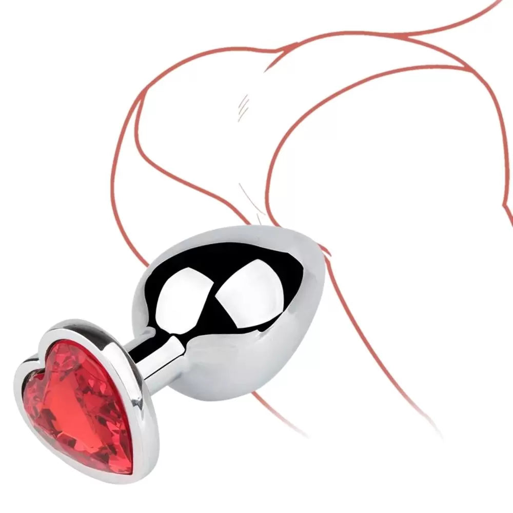 Kalp Şeklinde Kırmızı Taşlı Metal Anal Plug