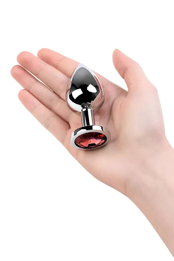 Kırmızı Metal Taşlı Özel Mücevheratlı Orta Boy Metal Anal Plug Tıkaç