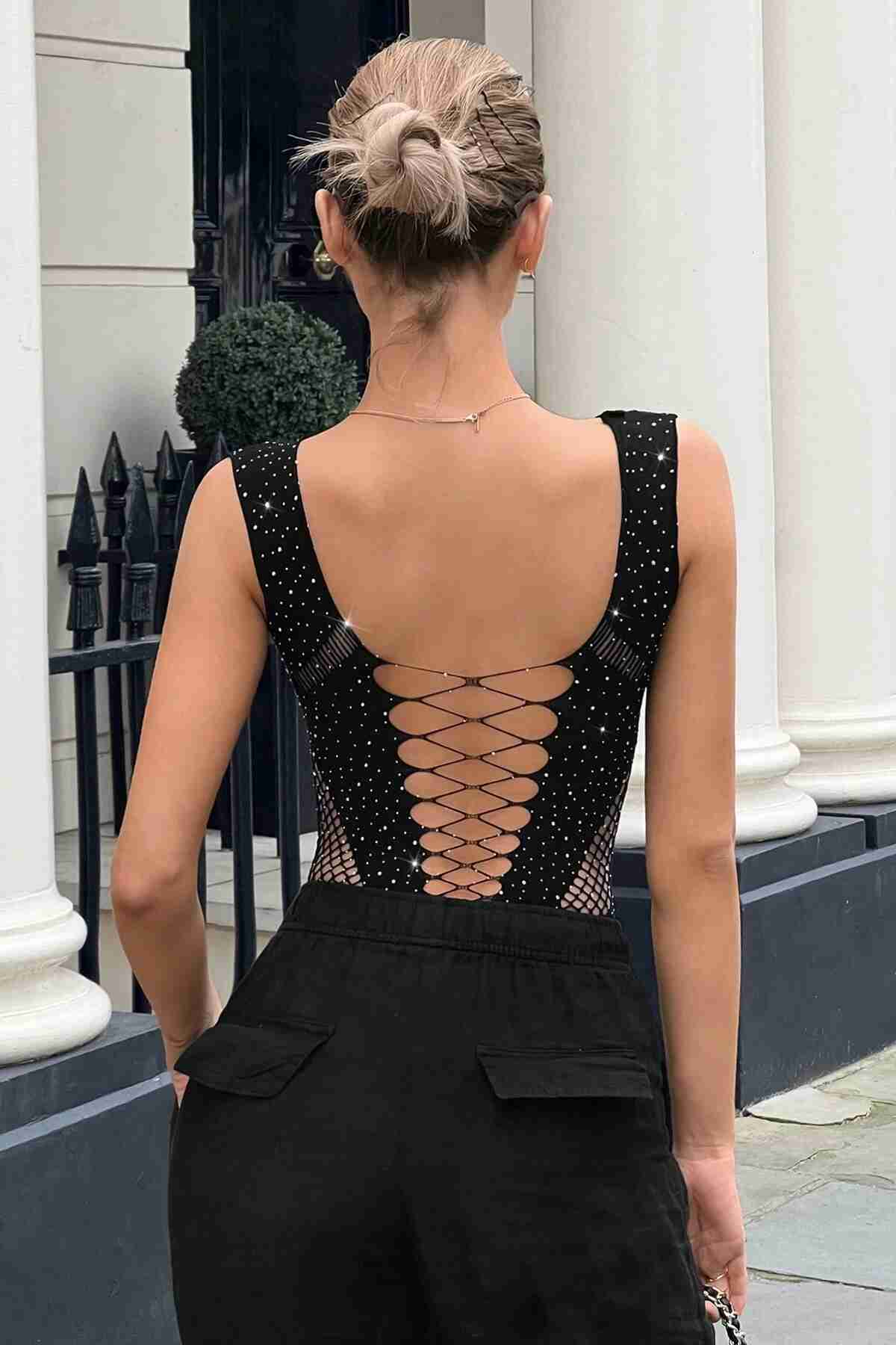 Aşk Fantazi Body Taşlı Vücut Çorabı Siyah