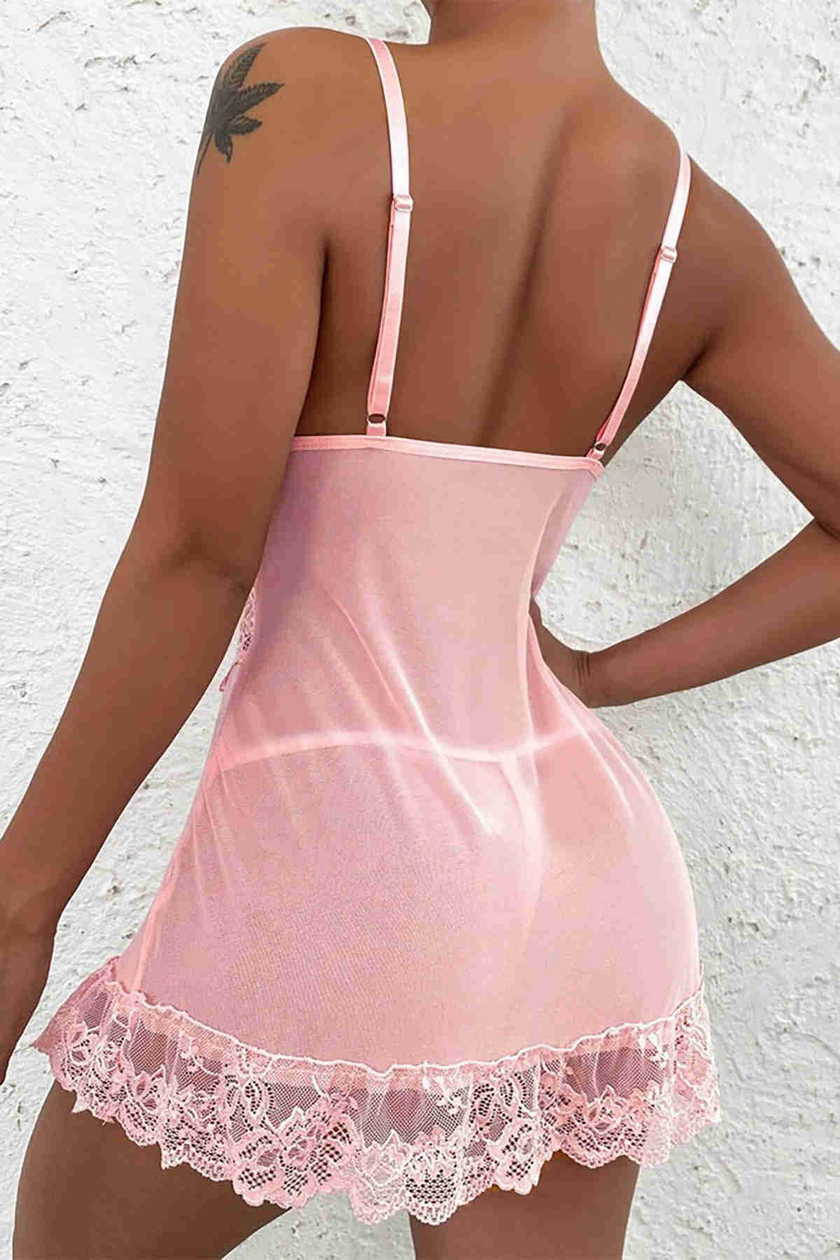 Fantazi Dantel Gecelik Babydoll İç giyim Pembe