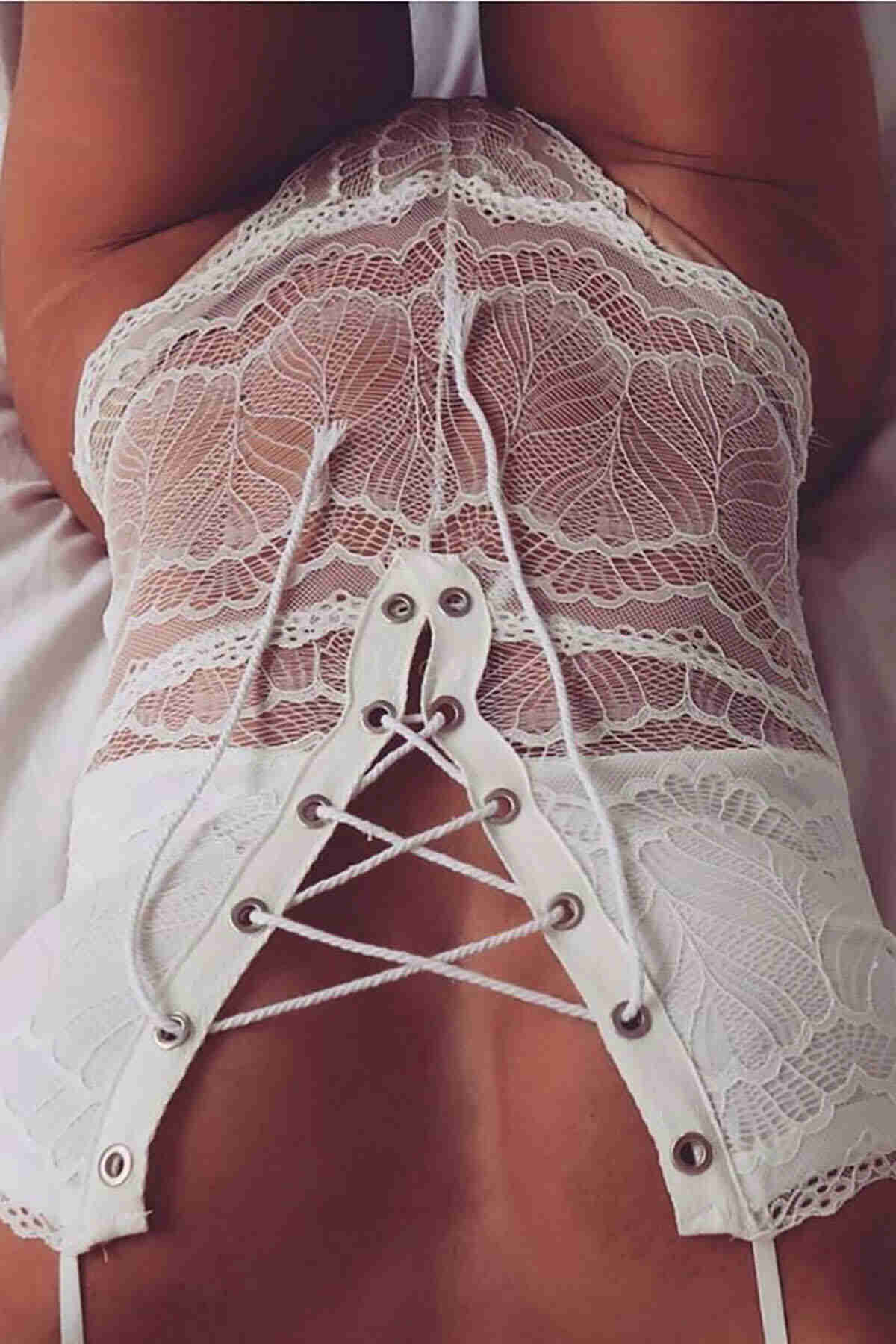 Aşk Lingerie Fantazi Dantel İşlemeli Beyaz Body Gecelik