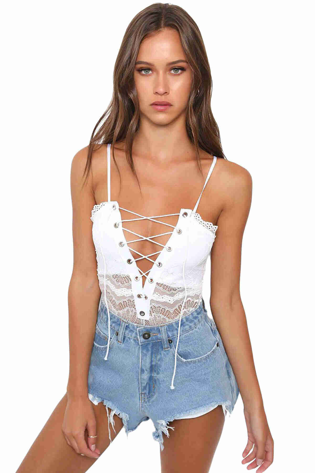 Aşk Lingerie Fantazi Dantel İşlemeli Beyaz Body Gecelik