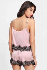 Fantazi Dantel İşlemeli Saten Sortlu Gecelik Pijama Takım Pembe