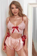Fantazi Özel Dantelli Saten Şortlu Takım Pembe
