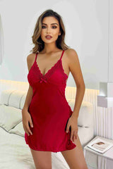 Aşk Lingerie Dantelli Yanlardan Derin Yırtmaçlı Gecelik Kırmızı