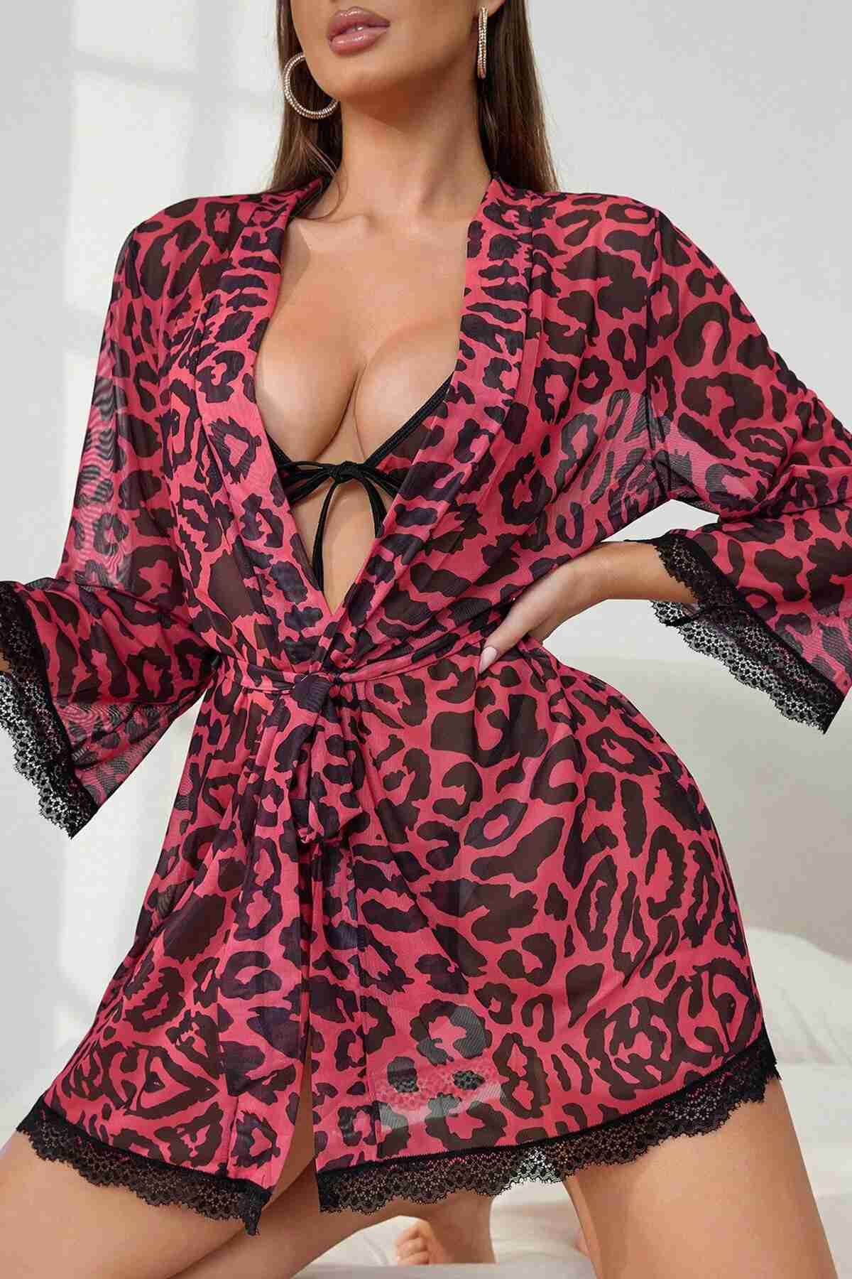 Aşk Lingerie Fantazi Gecelik Sabahlık Sütyen Külot 3 lü Takım Çok Renkli