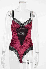Aşk Fantazi Kadife Body Gecelik Babydoll Bordo Siyah