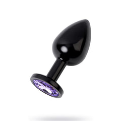 Metal Mor Taşlı Siyah Anal Plug Küçük Boy