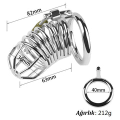 Fantezi Silver Metalik Çelik Özel Kilitli Fetiş Penis Kilit Kafesi 40 MM