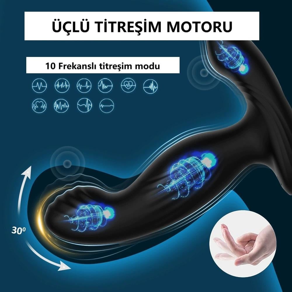 Uzaktan Kumandalı Isıtmalı Penis Halkası USB Şarjlı Titreşimli Lüx Prostat Masajlı Anal Plug Vibratör&nbsp;